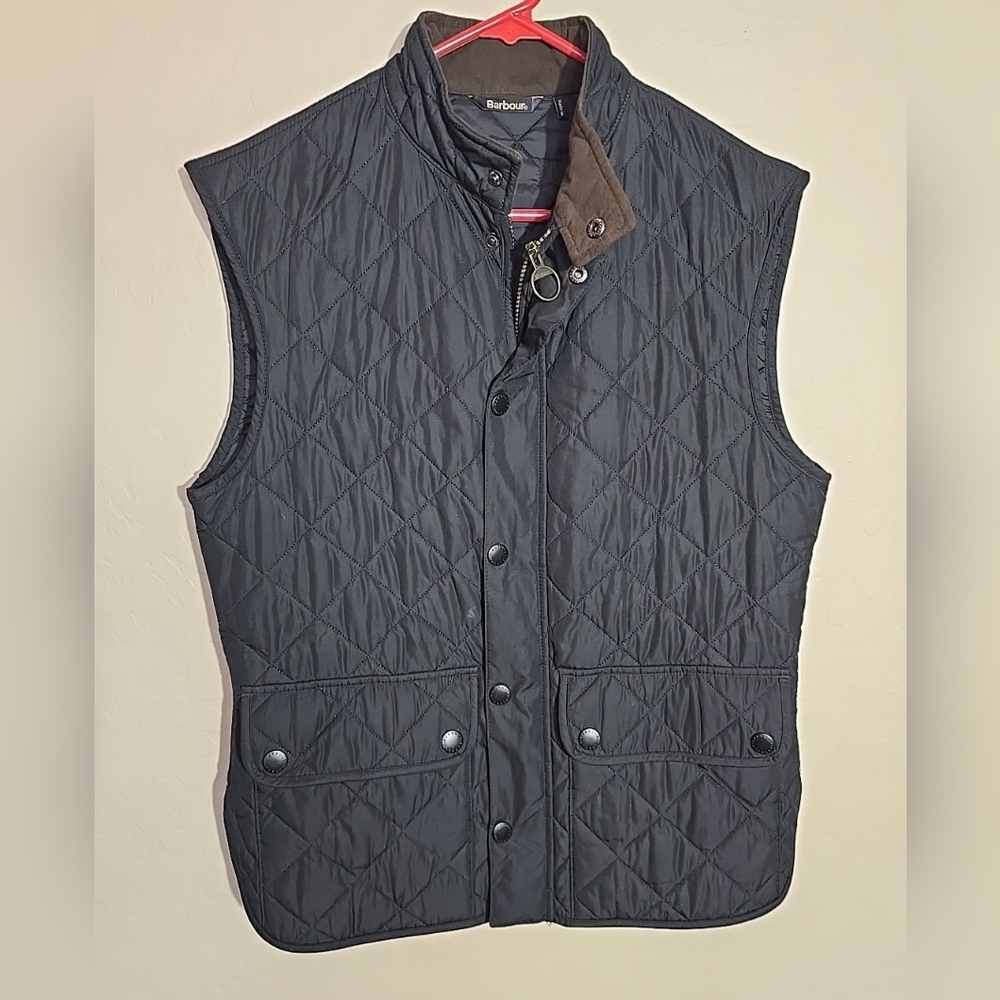 Barbour Lowerdale Diamond Quilted Gilet Vest Mens Size M Full Zip Snap Button